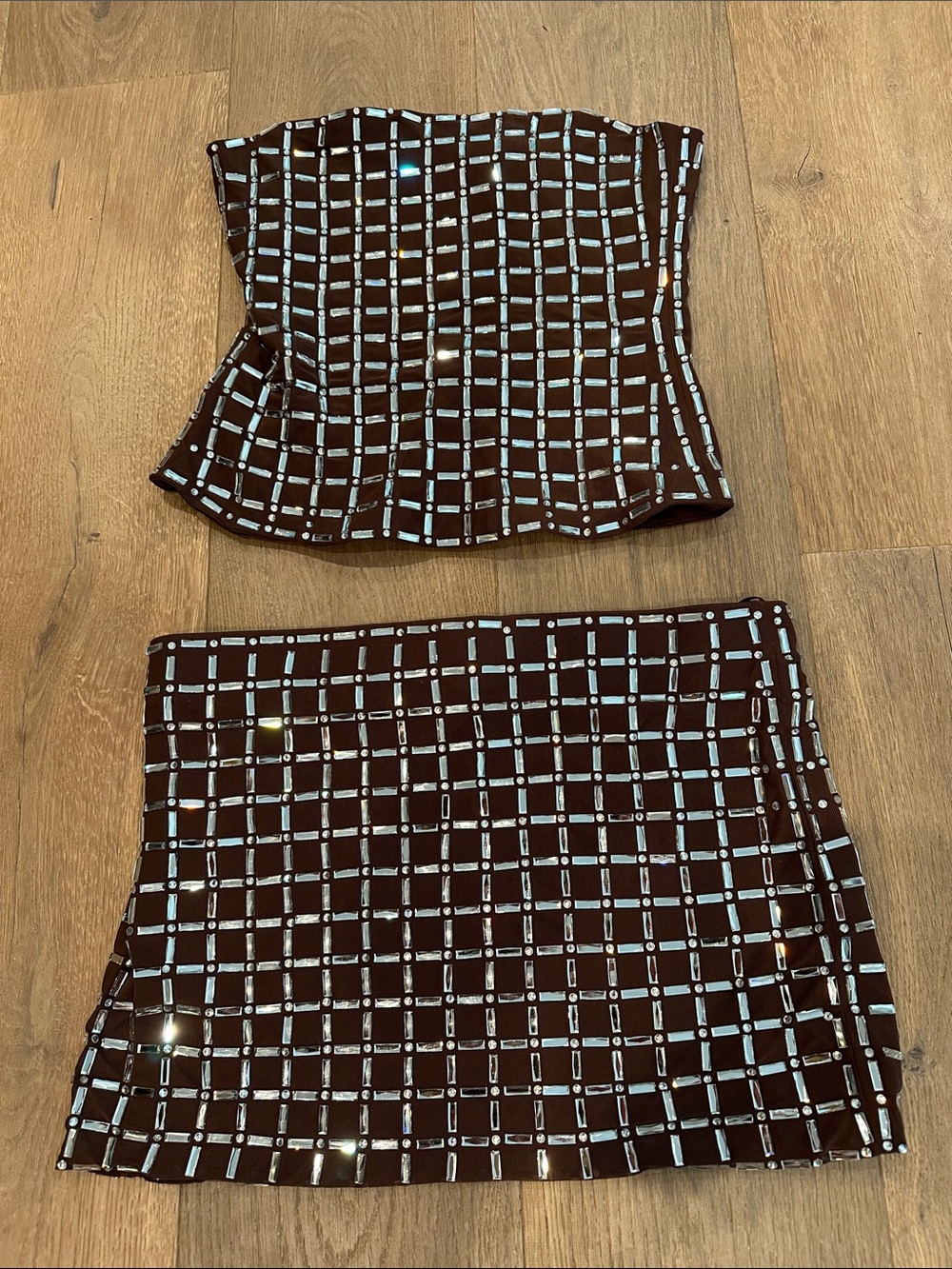 Zara Black Mini Skirt Mediumand strapless top Small with Crystal embellishments